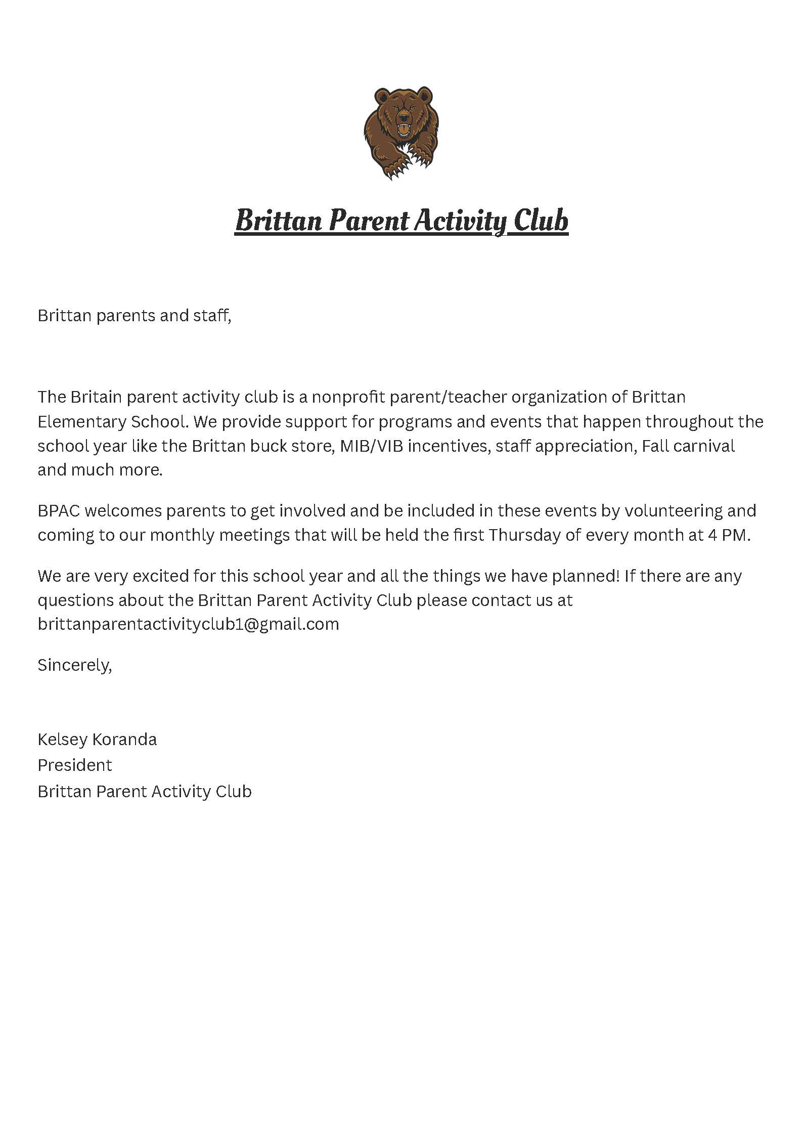 24-25 Welcome Letter from BPAC President
